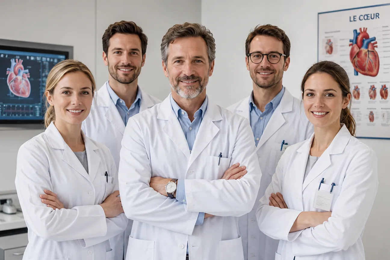 &Eacute;quipe pluridisciplinaire de cardiologues et professionnels de sant&eacute; dans un centre cardiovasculaire sp&eacute;cialis&eacute;