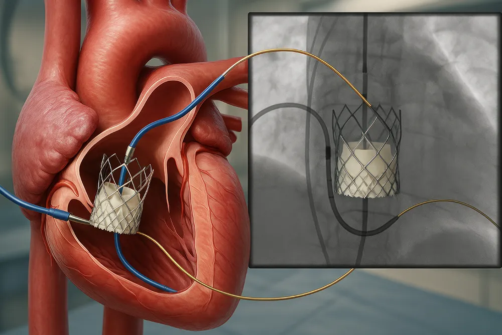 Implantation d&rsquo;une valve aortique par cath&eacute;ter lors d&rsquo;une proc&eacute;dure TAVI pour traiter un r&eacute;tr&eacute;cissement aortique
