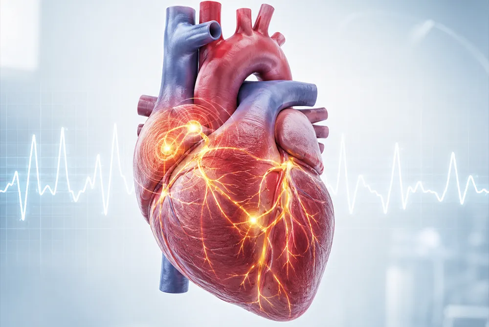 Illustration des troubles du rythme cardiaque montrant l&rsquo;activit&eacute; &eacute;lectrique anormale du c&oelig;ur